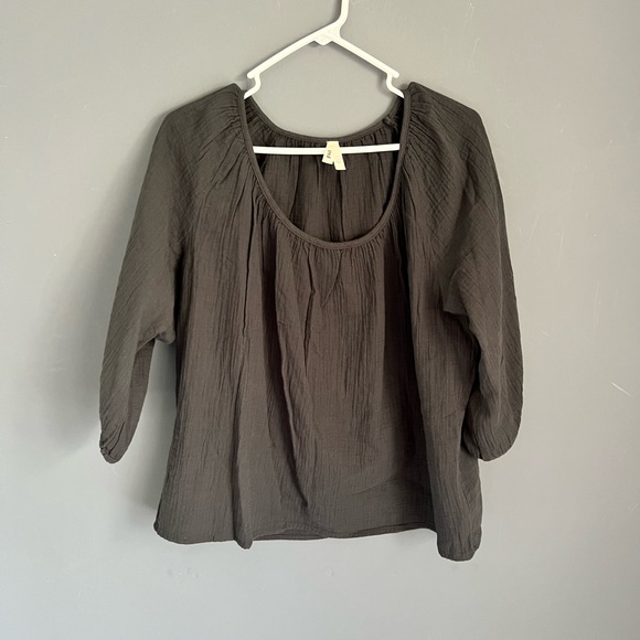 Pact Charcoal Gray Size L Coastal Double Gauze Scoop Neck Top Blouse Shirt - Picture 3 of 7